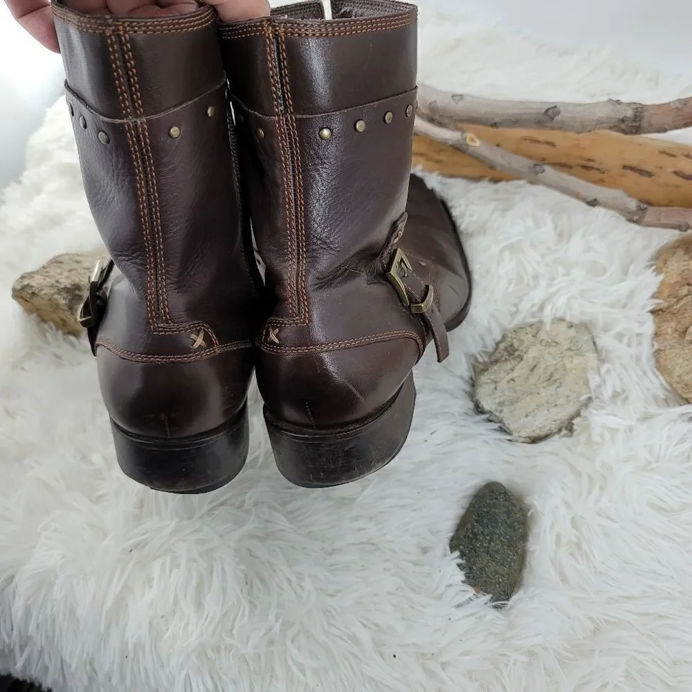 Gordon rush studded brown leather ankle boots. (K)
